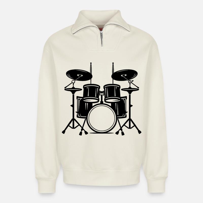 Percussion - Sweat unisexe décontracté en coton biologique à demi-zip – de SPREAD - blanc cassé