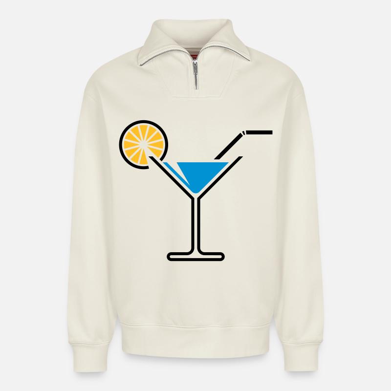 Cocktail / Cocktailglas / Martini + (Hellblau) - Relaxed Unisex Organic Half Zip Sweatshirt – von SPREAD - Naturweiß