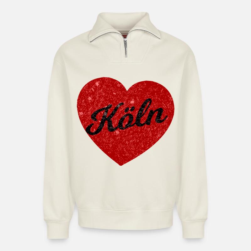 Le cœur de Kölsche - Sweat unisexe décontracté en coton biologique à demi-zip – de SPREAD - blanc cassé