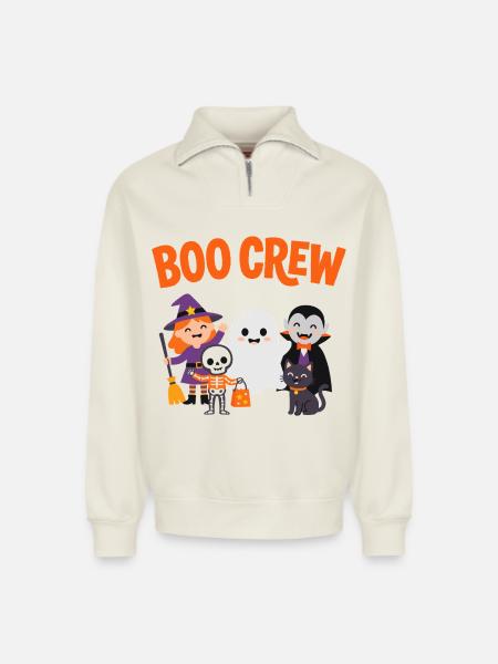 Boo Crew Halloween-Freunde - Relaxed Unisex Organic Half Zip Sweatshirt – von SPREAD - Naturweiß
