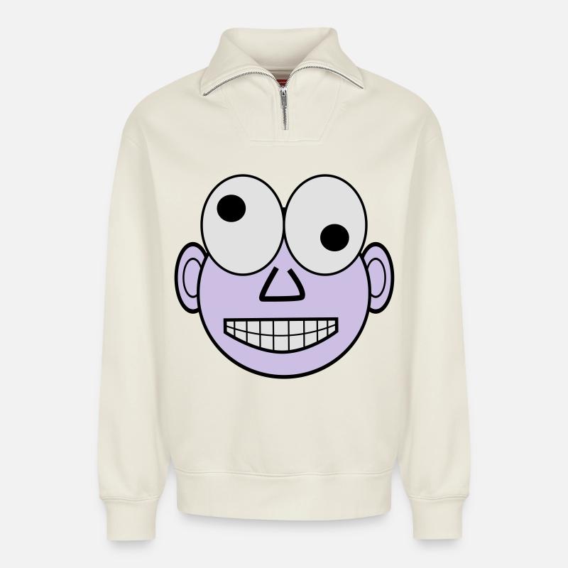 funny face - Sweat unisexe décontracté en coton biologique à demi-zip – de SPREAD - blanc cassé