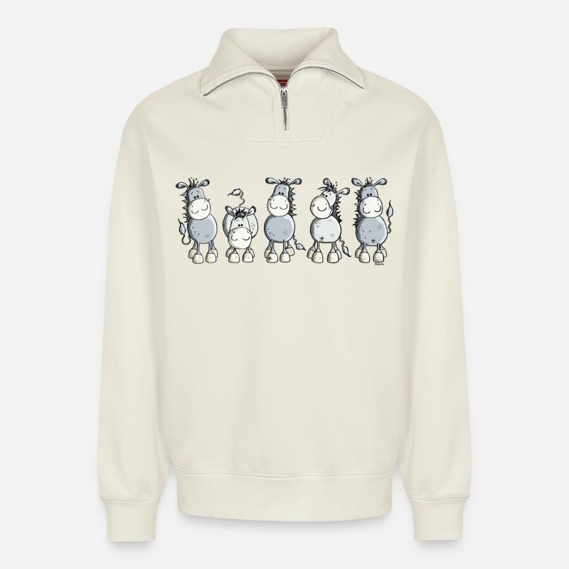 Funny Esel - Hausesel - Relaxed Unisex Organic Half Zip Sweatshirt – von SPREAD - Naturweiß