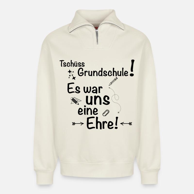 Tschüss Grundschule... - Relaxed Unisex Organic Half Zip Sweatshirt – von SPREAD - Naturweiß