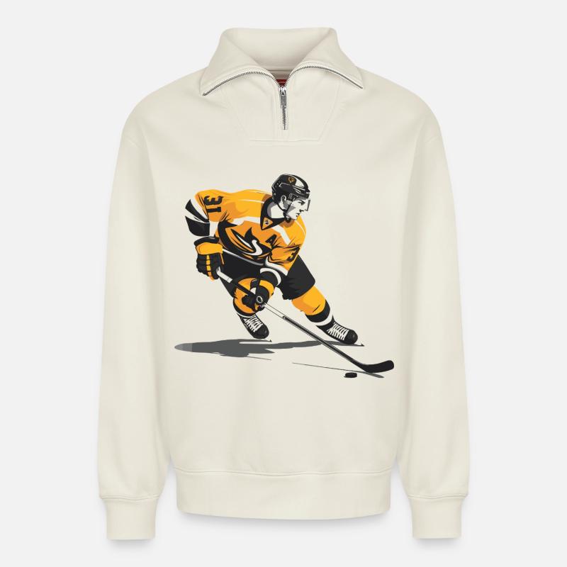 Eishockeyspieler - Relaxed Unisex Organic Half Zip Sweatshirt – von SPREAD - Naturweiß