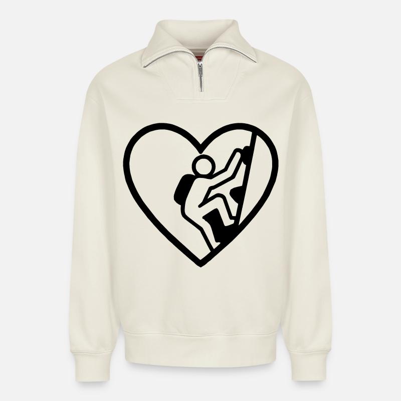 Herzklettern – Vertikale Leidenschaft - Relaxed Unisex Organic Half Zip Sweatshirt – von SPREAD - Naturweiß