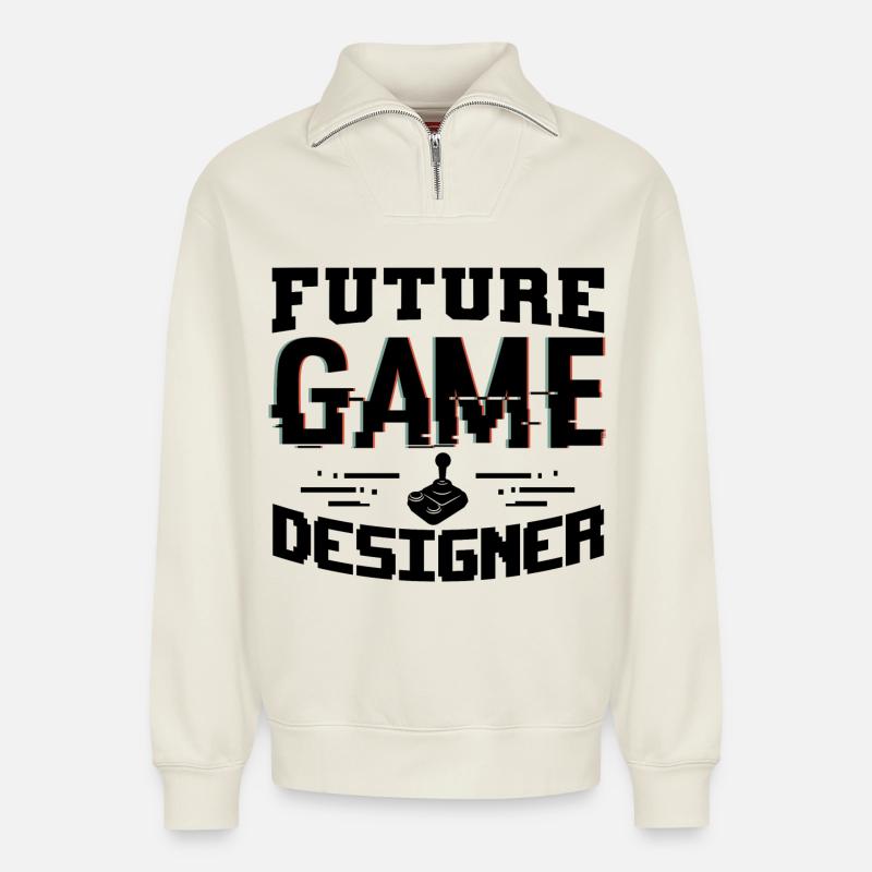 Game Designer - Relaxed Unisex Organic Half Zip Sweatshirt – von SPREAD - Naturweiß