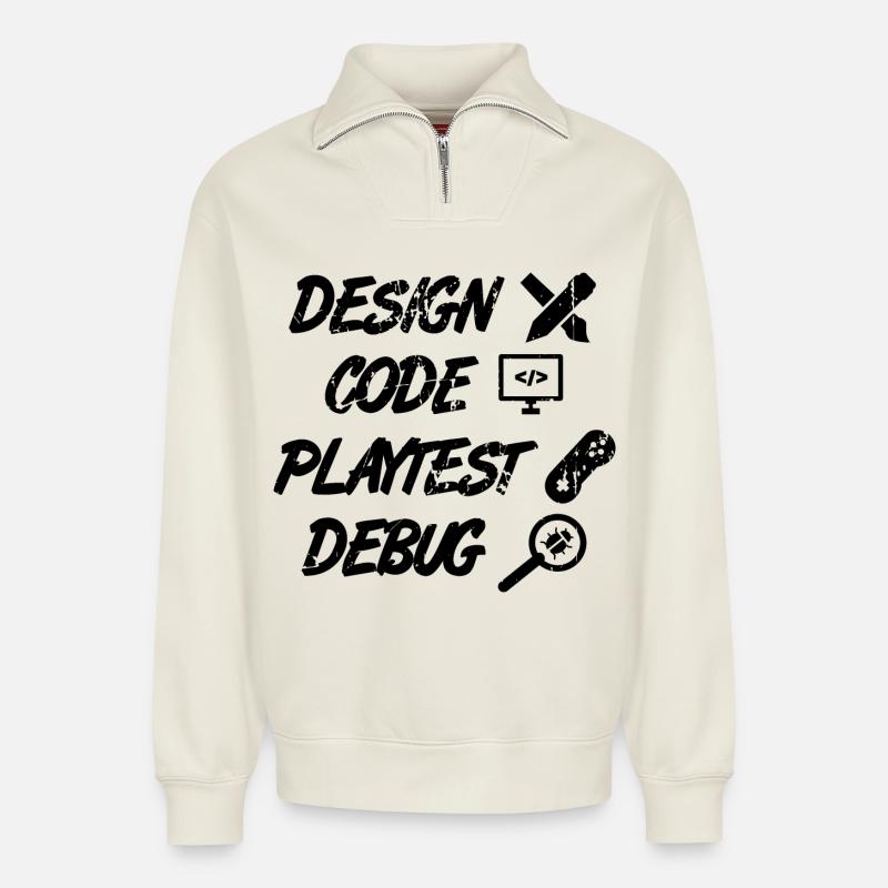 Débogage Playtest de code de conception - Sweat unisexe décontracté en coton biologique à demi-zip – de SPREAD - blanc cassé
