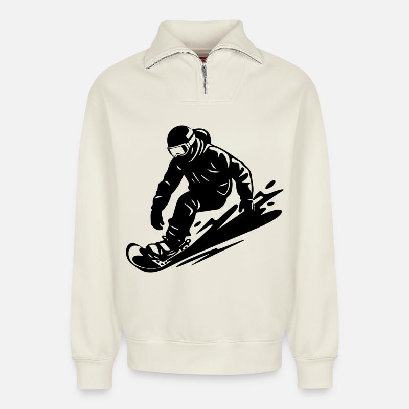 Snowboarder - Relaxed Unisex Organic Half Zip Sweatshirt – von SPREAD - Naturweiß