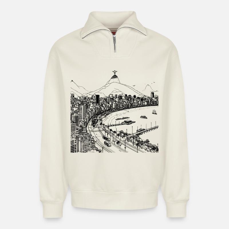 RIO DE JANEIRO - Relaxed Unisex Organic Half Zip Sweatshirt – von SPREAD - Naturweiß