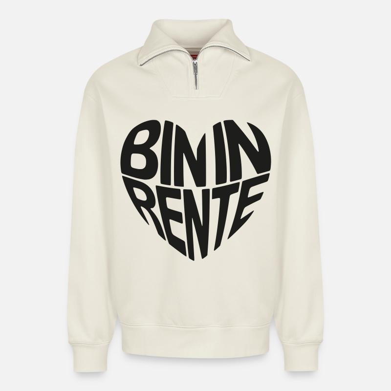 Bin in Rente - Relaxed Unisex Organic Half Zip Sweatshirt – von SPREAD - Naturweiß