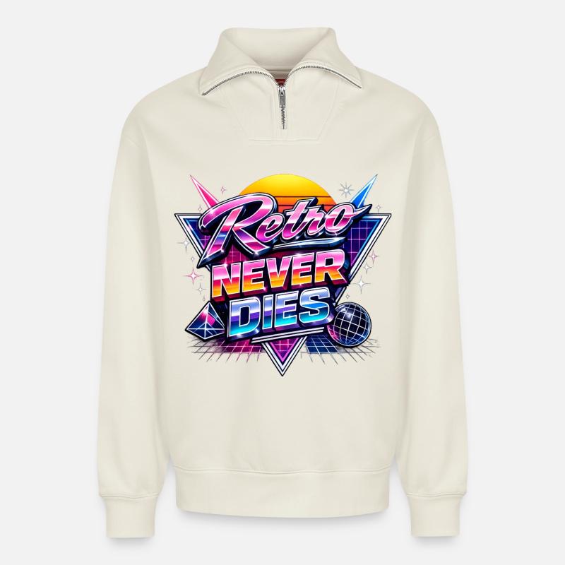 Retro Neon Never Dies - Relaxed Unisex Organic Half Zip Sweatshirt – von SPREAD - Naturweiß