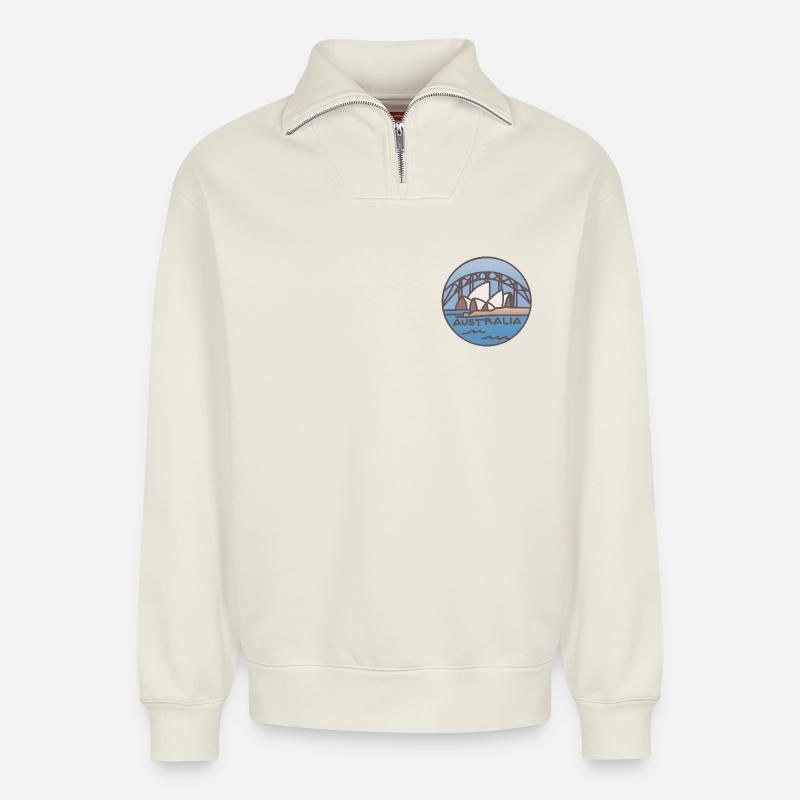 Australia - Sydney - Relaxed Unisex Organic Half Zip Sweatshirt – by SPREAD - off white