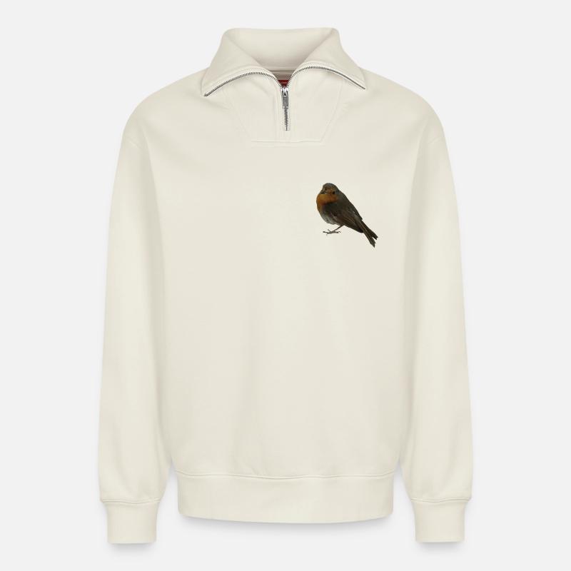 Rotkehlchen - Relaxed Unisex Organic Half Zip Sweatshirt – von SPREAD - Naturweiß