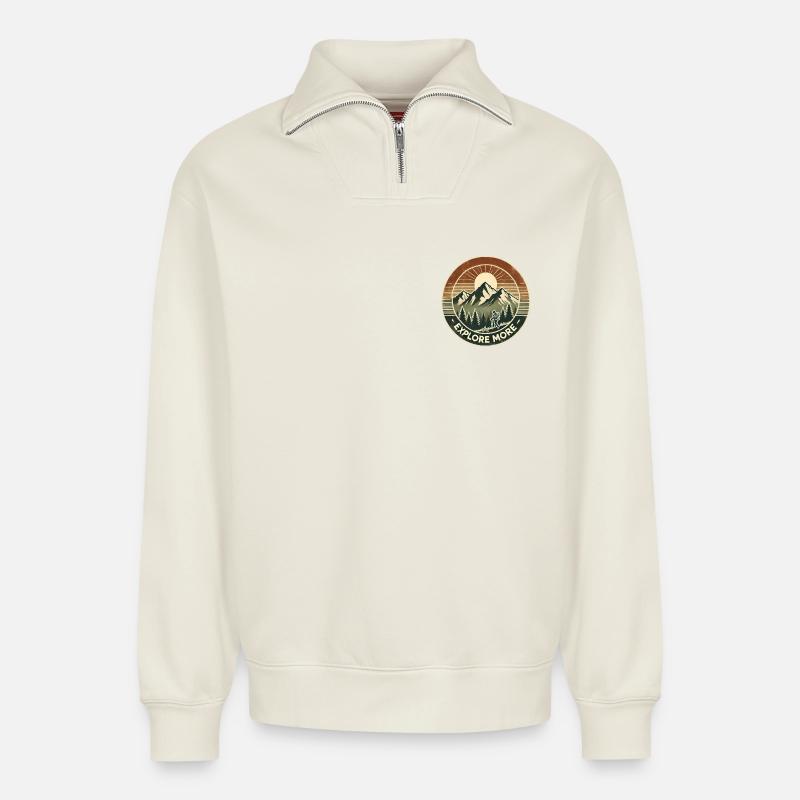 Explore More - Relaxed Unisex Organic Half Zip Sweatshirt – von SPREAD - Naturweiß