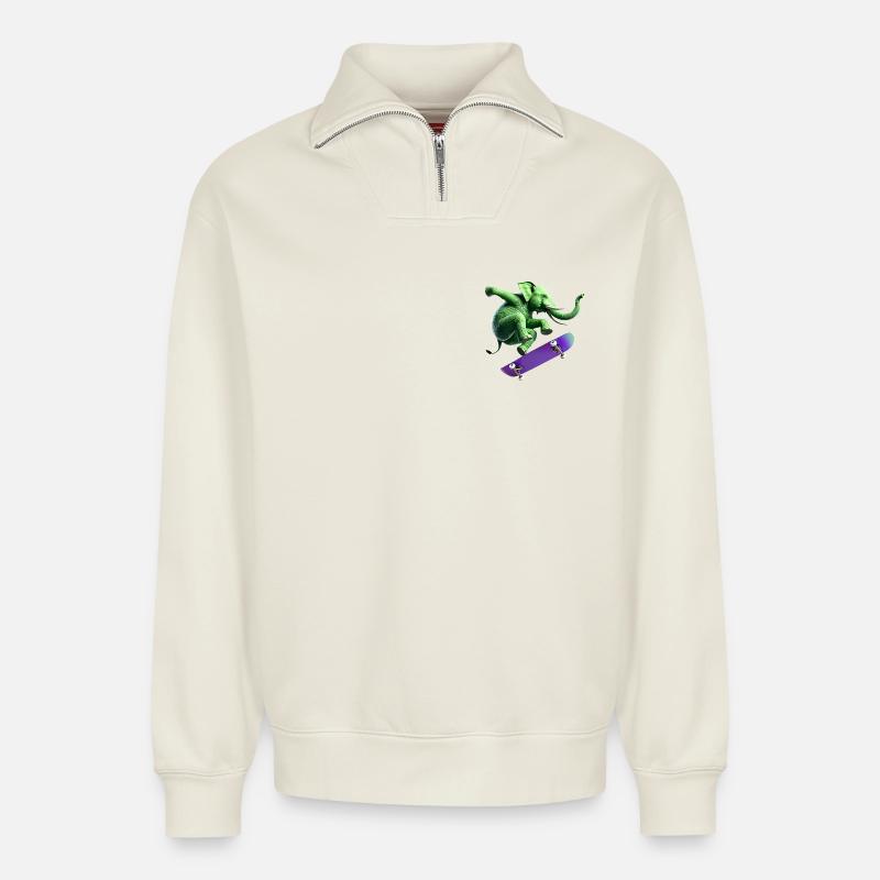 Trunk Trickster - Relaxed Unisex Organic Half Zip Sweatshirt – von SPREAD - Naturweiß