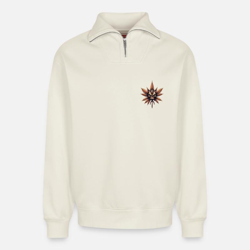 Schädelblatt Gothic Cannabis - Relaxed Unisex Organic Half Zip Sweatshirt – von SPREAD - Naturweiß