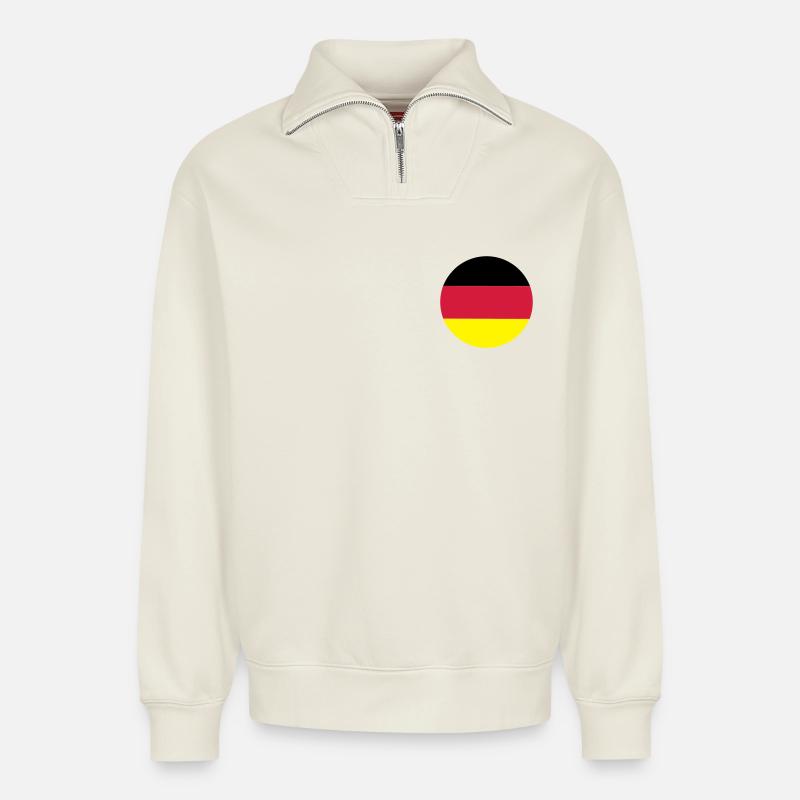 fahne_de - Sweat unisexe décontracté en coton biologique à demi-zip – de SPREAD - blanc cassé