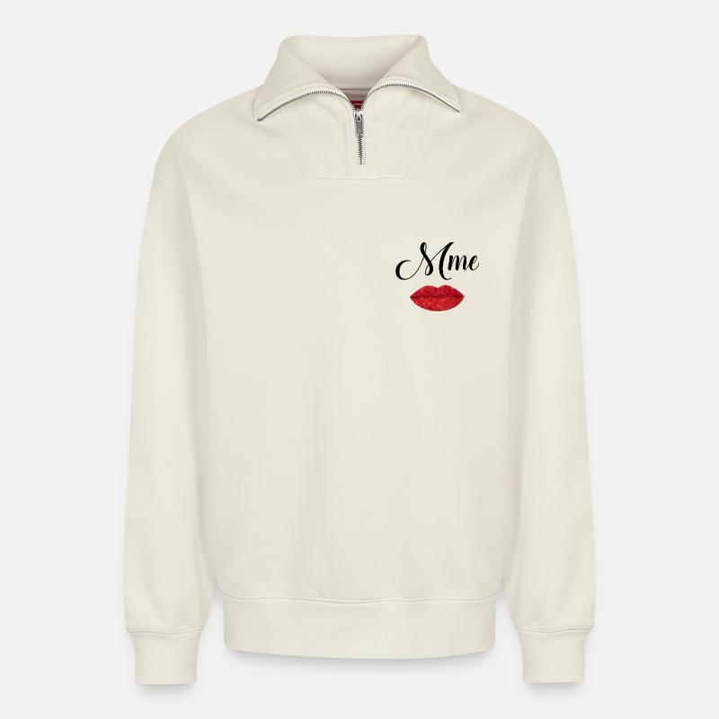 Frau Mund Diamant - Relaxed Unisex Organic Half Zip Sweatshirt – von SPREAD - Naturweiß