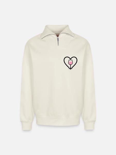 Heart + Rosé Wine – Rosé Lover - Relaxed Unisex Organic Half Zip Sweatshirt – by SPREAD - off white