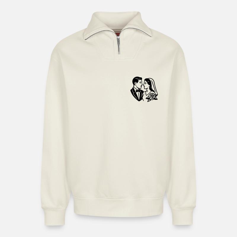 Married - Relaxed Unisex Organic Half Zip Sweatshirt – by SPREAD - off white