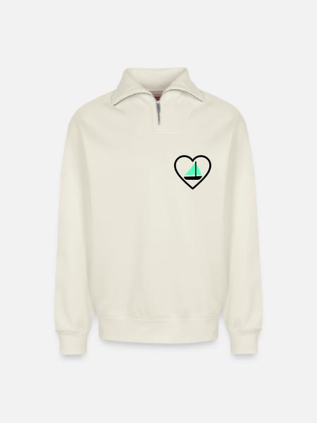 Cuore Vela – Passione Navigazione - Relaxed Unisex Organic Half Zip Sweatshirt – by SPREAD - off white