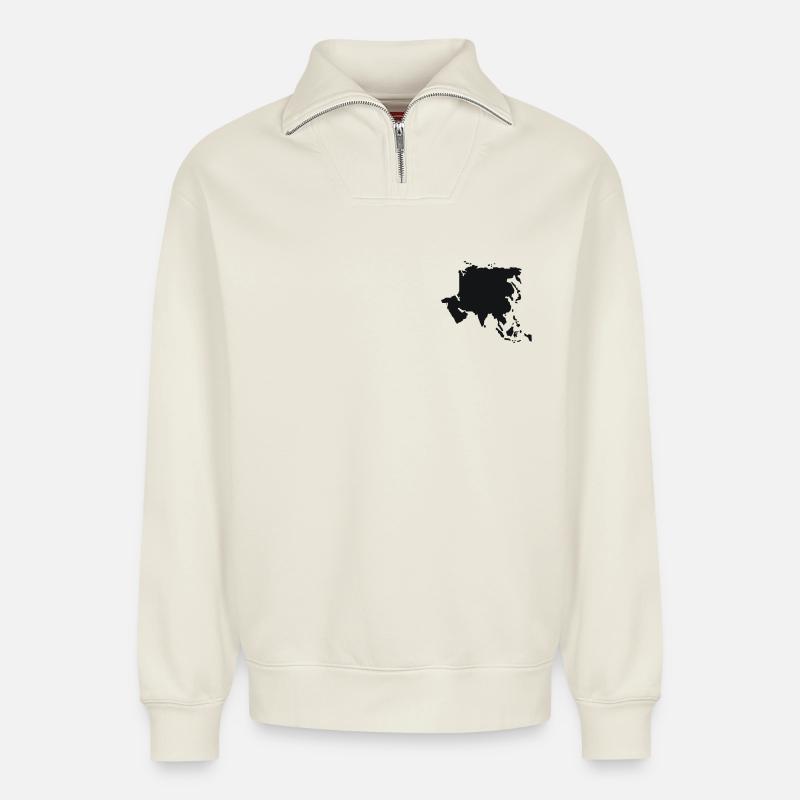 asien - Relaxed Unisex Organic Half Zip Sweatshirt – von SPREAD - Naturweiß