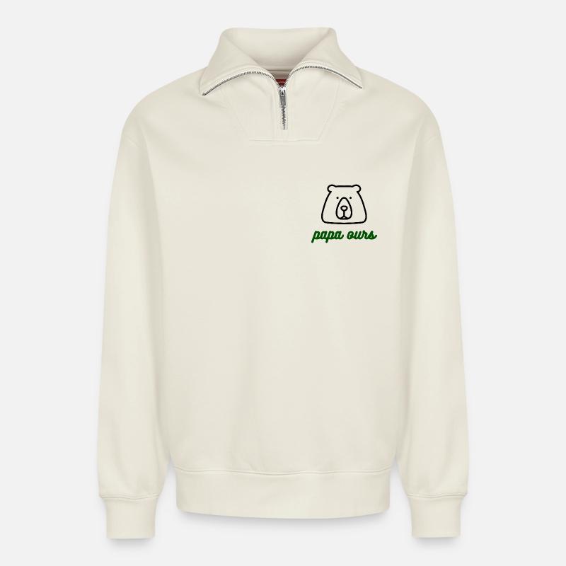 Daddy-Bear-Logo - Relaxed Unisex Organic Half Zip Sweatshirt – by SPREAD - off white
