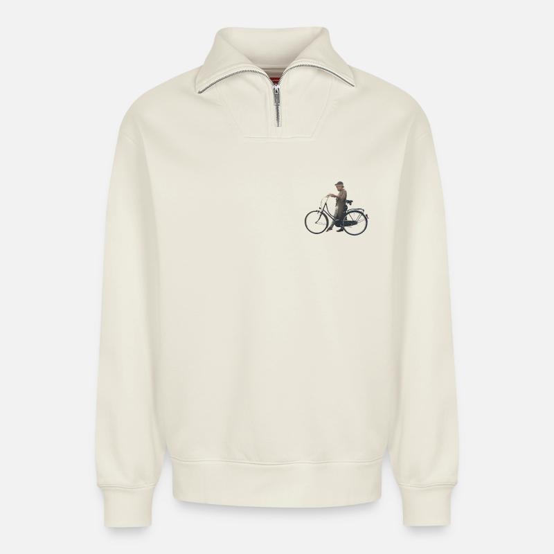 Été - Sweat unisexe décontracté en coton biologique à demi-zip – de SPREAD - blanc cassé