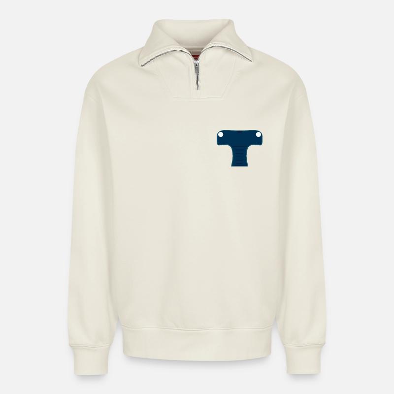 Mitternachtsblauer stilisierter Hammerhai-Kopf - Relaxed Unisex Organic Half Zip Sweatshirt – von SPREAD - Naturweiß