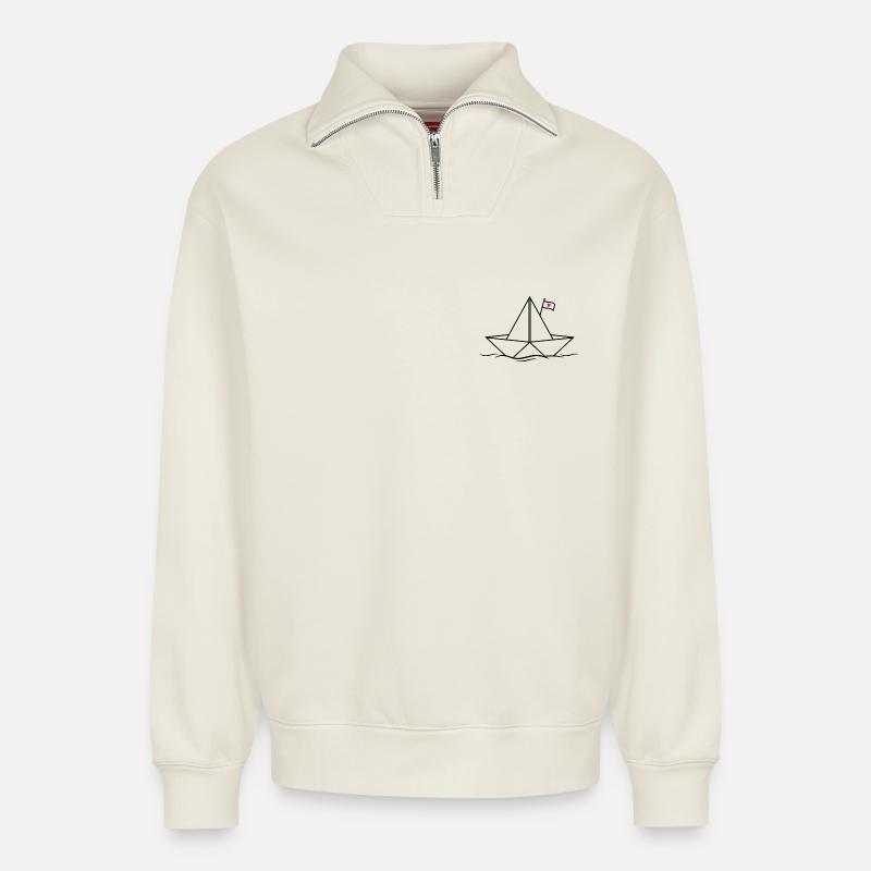 Papierschiff Papierboot  - Relaxed Unisex Organic Half Zip Sweatshirt – von SPREAD - Naturweiß