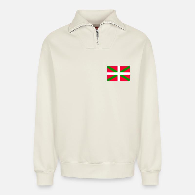 Basque Flag - Relaxed Unisex Organic Half Zip Sweatshirt – by SPREAD - off white