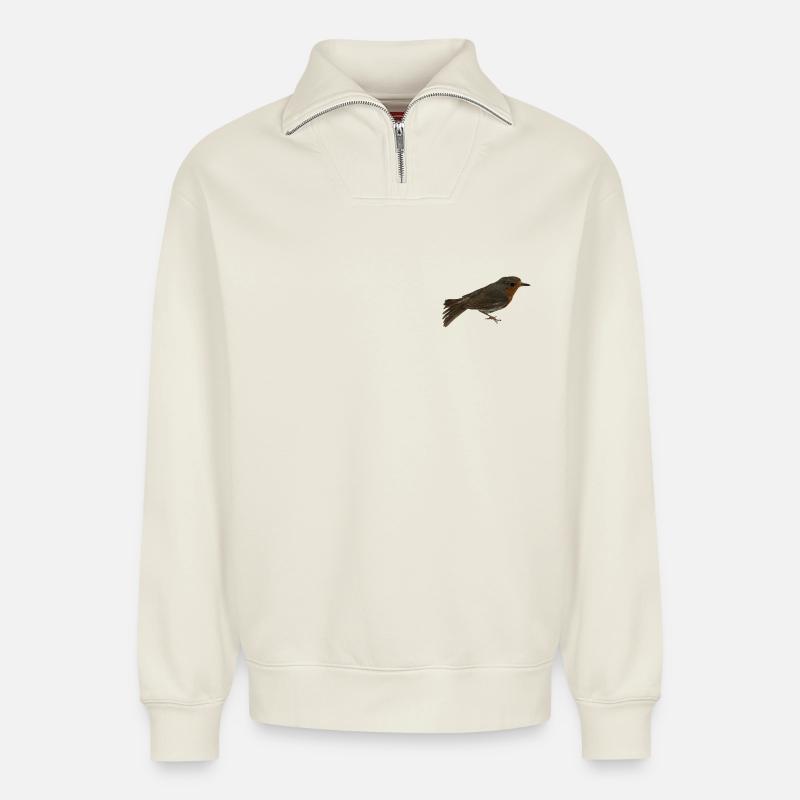 Rotkehlchen - Relaxed Unisex Organic Half Zip Sweatshirt – von SPREAD - Naturweiß