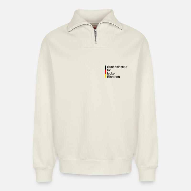 Bundesinstitut für Lecker Bierchen - Relaxed Unisex Organic Half Zip Sweatshirt – von SPREAD - Naturweiß