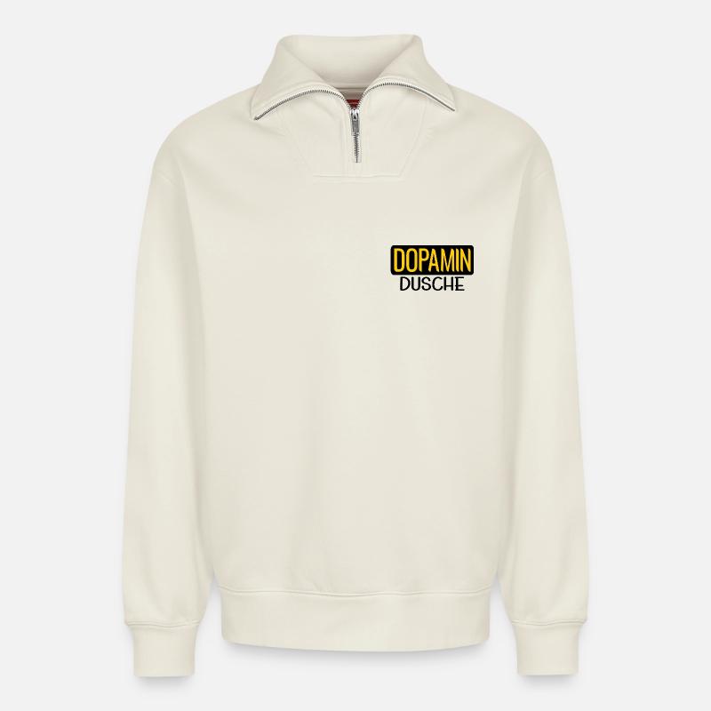 DOPAMIN DUSCHE GEHIRN - Relaxed Unisex Organic Half Zip Sweatshirt – von SPREAD - Naturweiß