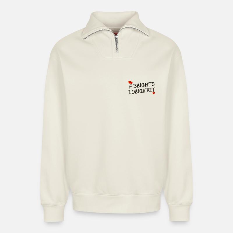 ABSICHTSLOSIGKEIT HERZ - Relaxed Unisex Organic Half Zip Sweatshirt – von SPREAD - Naturweiß