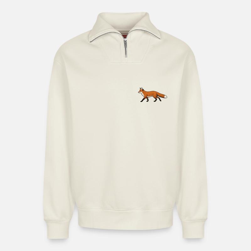 Renard - Sweat unisexe décontracté en coton biologique à demi-zip – de SPREAD - blanc cassé