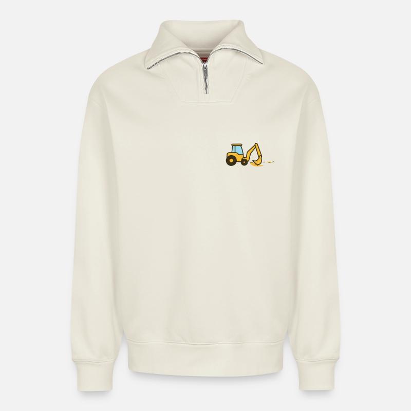 Cartoon-Bagger im Sand - Relaxed Unisex Organic Half Zip Sweatshirt – von SPREAD - Naturweiß