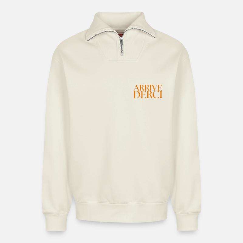 Arrivederci Typo - Relaxed Unisex Organic Half Zip Sweatshirt – by SPREAD - off white