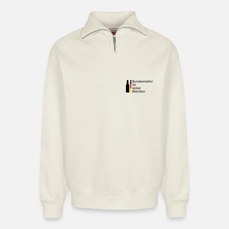 Bundesinstitut für Lecker Bierchen - Relaxed Unisex Organic Half Zip Sweatshirt – von SPREAD - Naturweiß