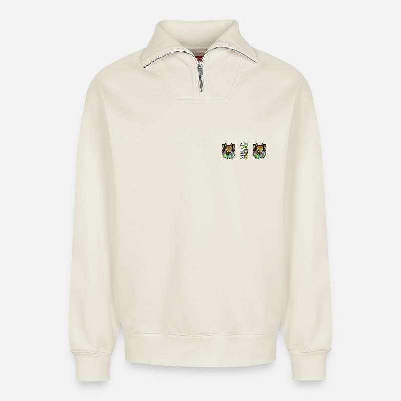 Sheep Dog - Relaxed Unisex Organic Half Zip Sweatshirt – von SPREAD - Naturweiß