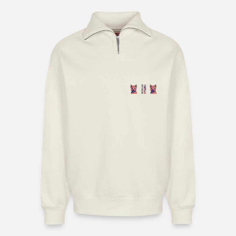 West Highland Terrier - Relaxed Unisex Organic Half Zip Sweatshirt – von SPREAD - Naturweiß