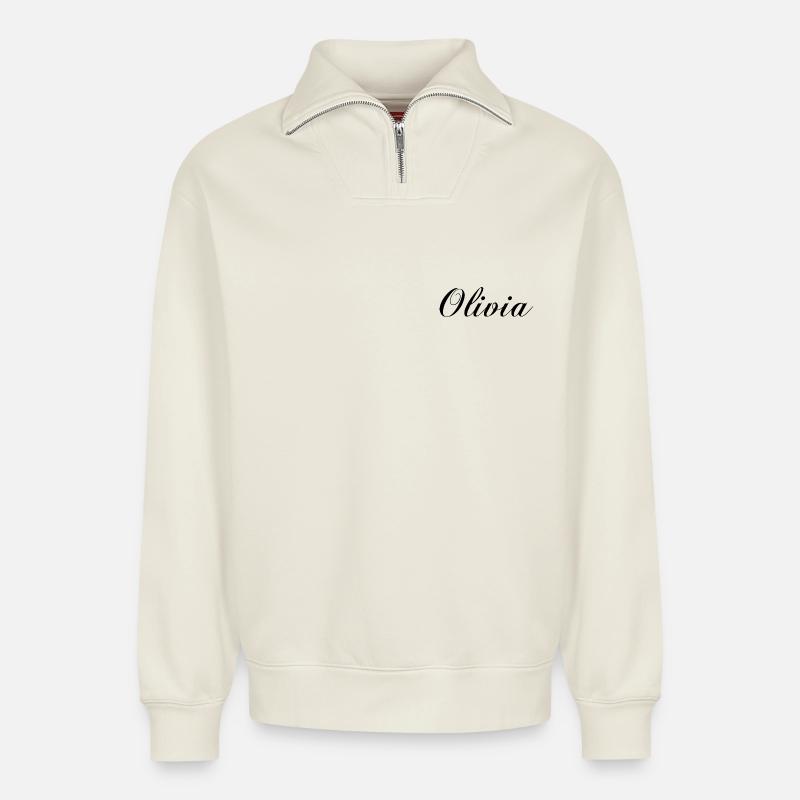 Olivia - Relaxed Unisex Organic Half Zip Sweatshirt – von SPREAD - Naturweiß