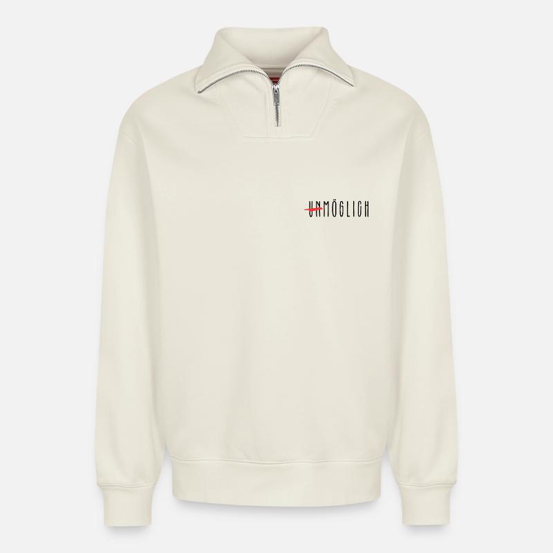 Unmöglich - Relaxed Unisex Organic Half Zip Sweatshirt – von SPREAD - Naturweiß