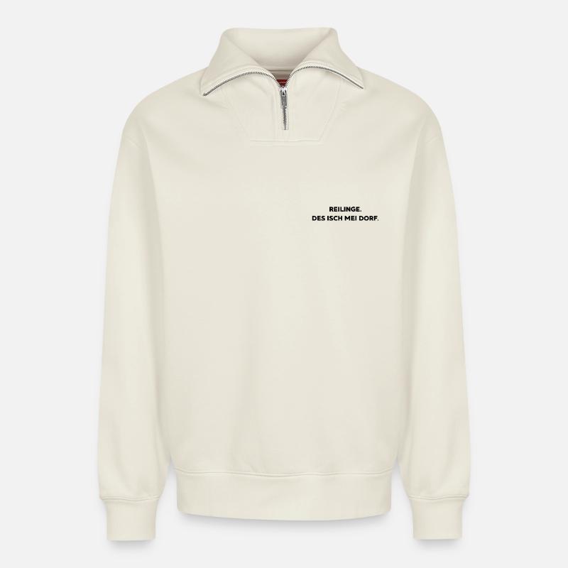 Reilinge. des isch mei Dorf. - Relaxed Unisex Organic Half Zip Sweatshirt – von SPREAD - Naturweiß
