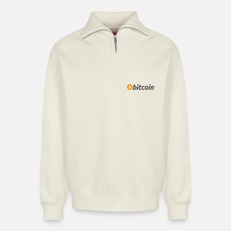 Le bitcoin - Sweat unisexe décontracté en coton biologique à demi-zip – de SPREAD - blanc cassé