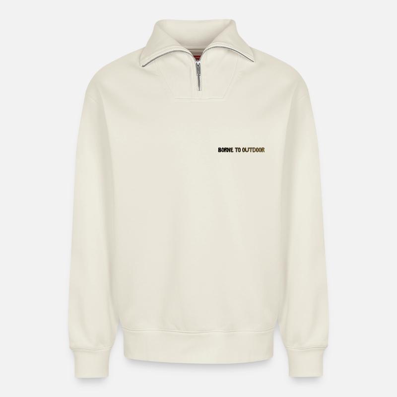 Wheel tracks - Relaxed Unisex Organic Half Zip Sweatshirt – by SPREAD - off white