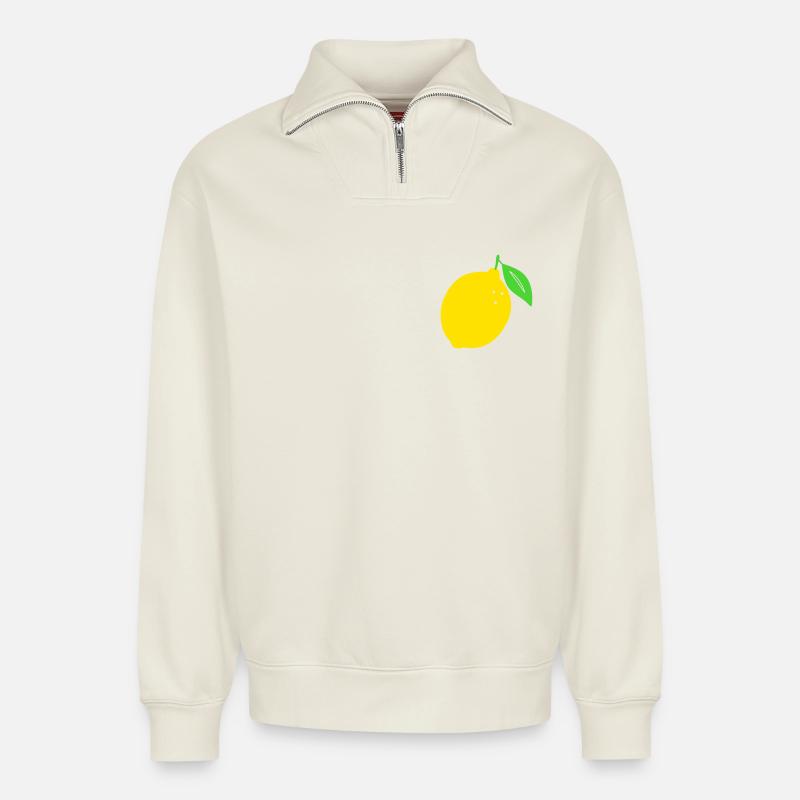 Citron Flat Print Design - Sweat unisexe décontracté en coton biologique à demi-zip – de SPREAD - blanc cassé