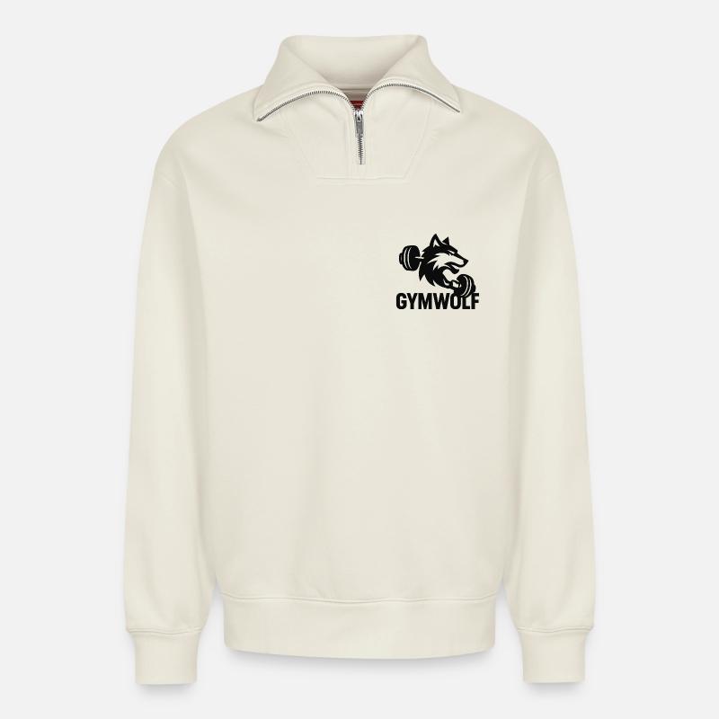 GymWolf - Relaxed Unisex Organic Half Zip Sweatshirt – von SPREAD - Naturweiß