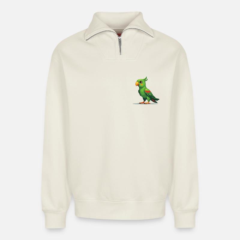 Pixel Papagei – Retro 8-Bit Style - Relaxed Unisex Organic Half Zip Sweatshirt – von SPREAD - Naturweiß