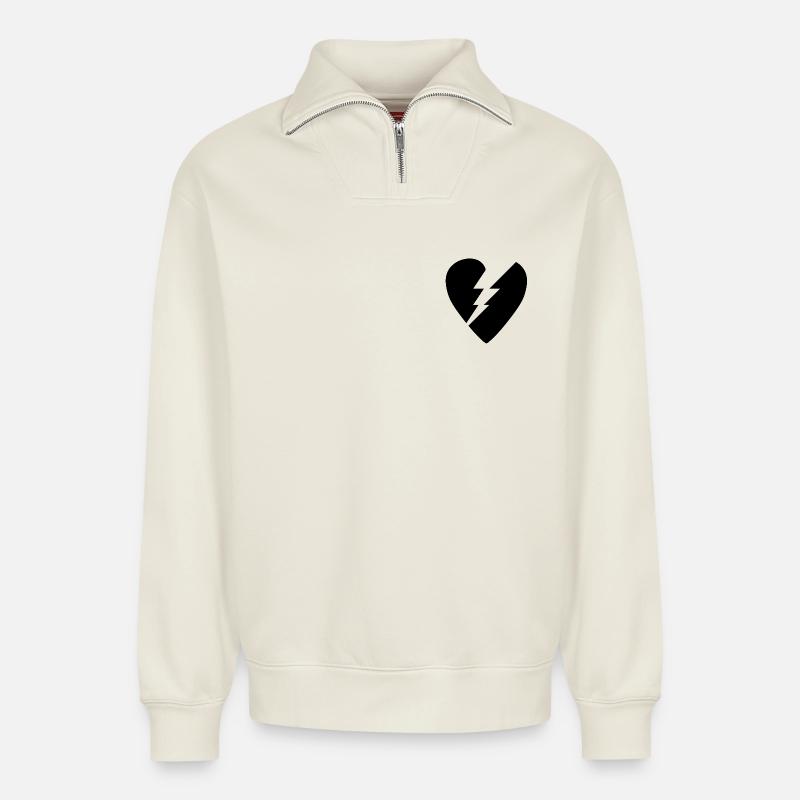 Schwarzes Herz Gebrochen Logo - Relaxed Unisex Organic Half Zip Sweatshirt – von SPREAD - Naturweiß